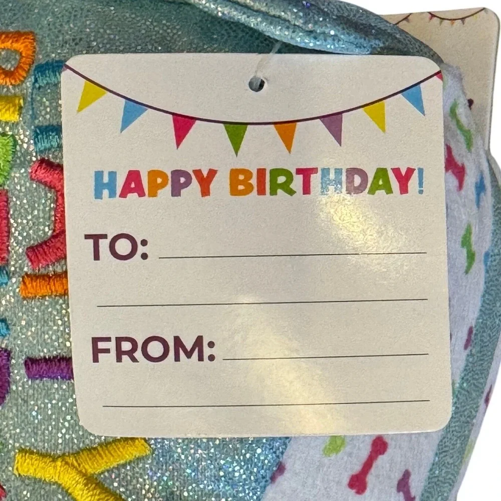 Multipet Happy Birthday Cake Slice Plush Squeak Crinkle Dog Toy Blue 48708 NWT